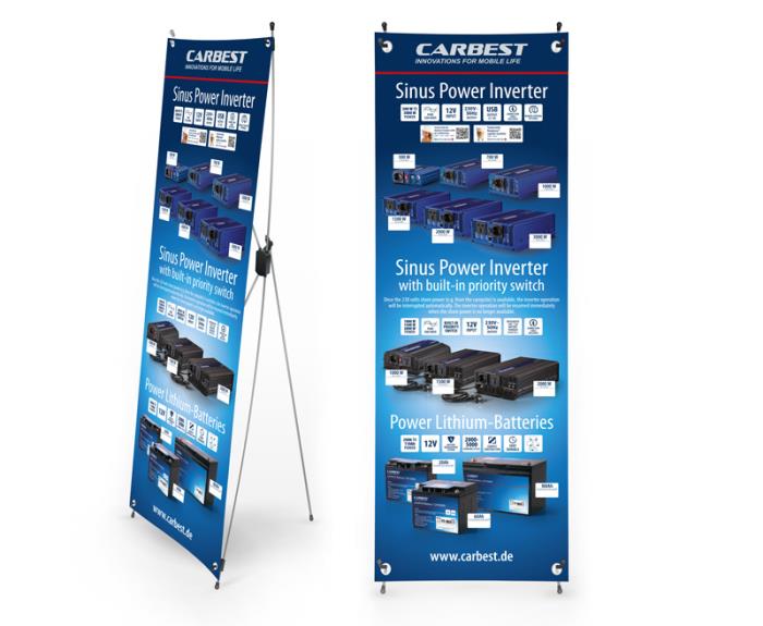 Carbest X banner motiv: Inverter, lithium batteri, engelsk, størrelse: 60x180cm