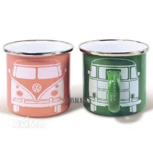 VW collection enamel cup green+apricot set of pieces