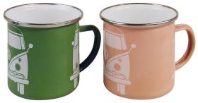 VW collection enamel cup green+apricot set of pieces