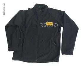 Reimo men's fleece jacket with company logo on breast pocket and R} corners size